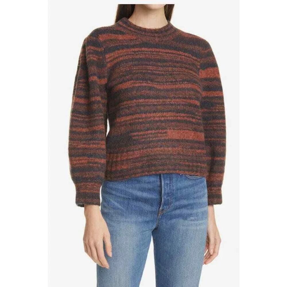 Veronica Beard Lumina Crewneck Merino Wool Stripe Orange Black‎ Sweater Small